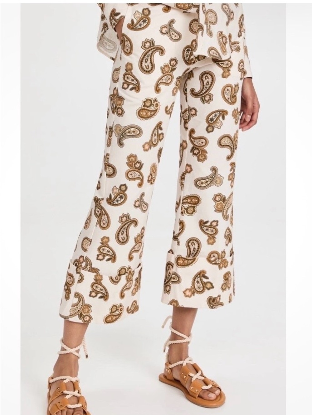 Alemais Mia Crop in Cream Paisley Wide-Leg Pants Size UK 10 US 6